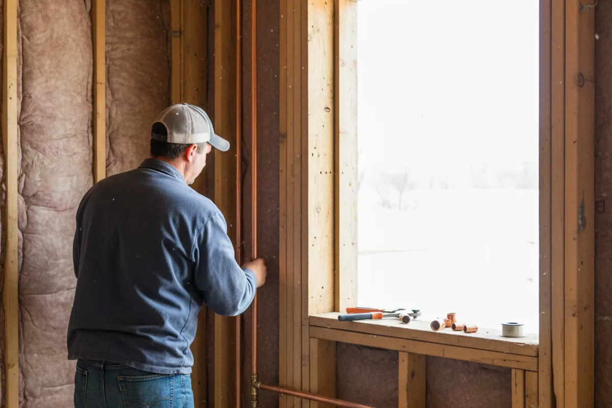 Licensed plumber running new copper supply lines in a Forestburg home
